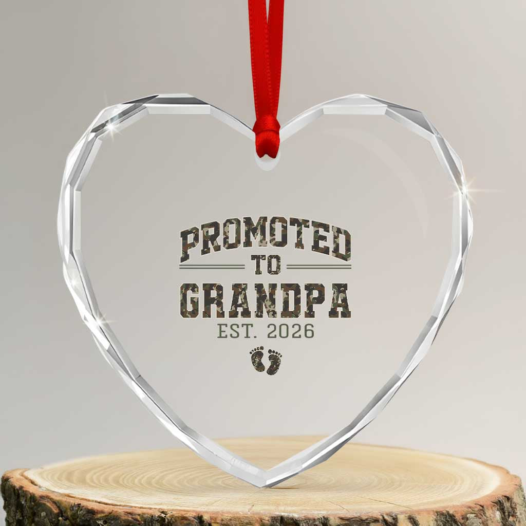 Promoted To Grandpa Est 2026 Heart Crystal Glass Ornament Vintage Camo Grandpa Graphic