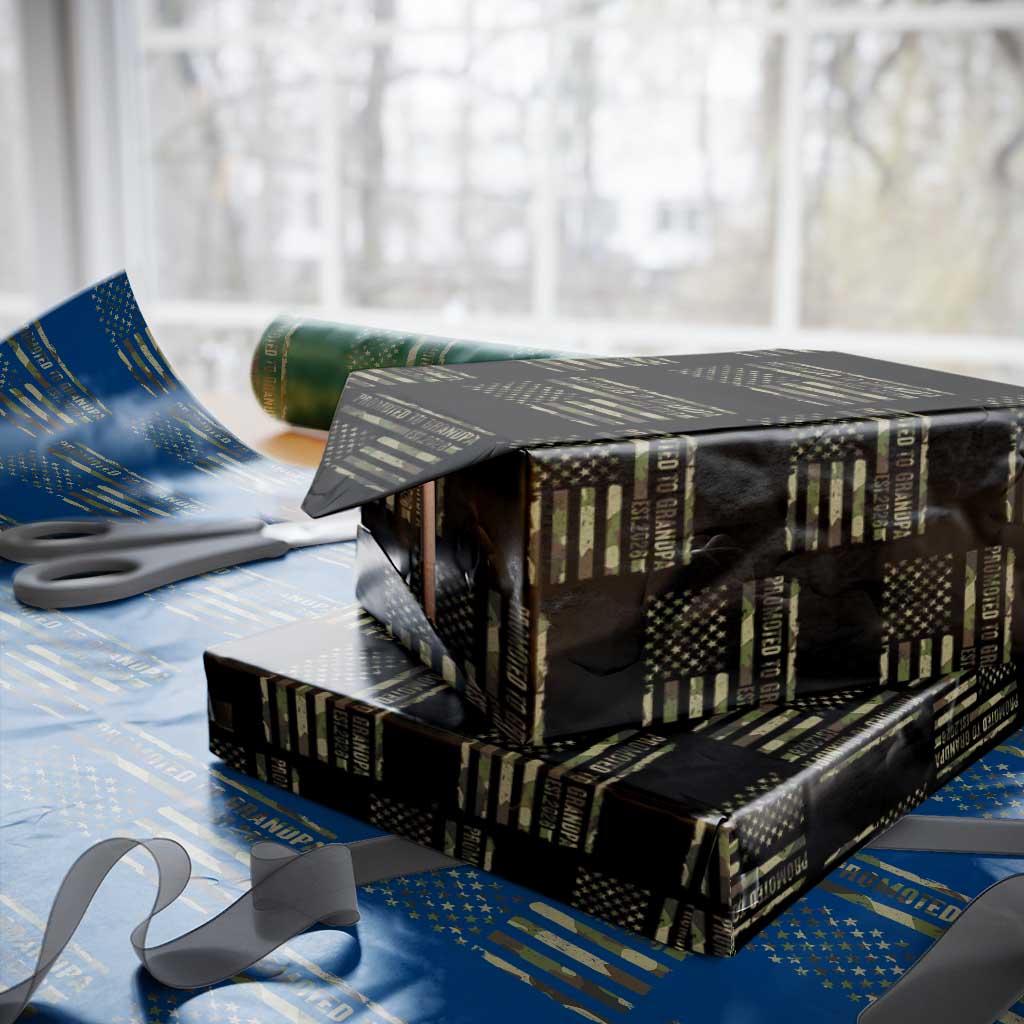 Promoted To Grandpa Est 2026 Patriotic American Flag Camo Wrapping Paper Roll