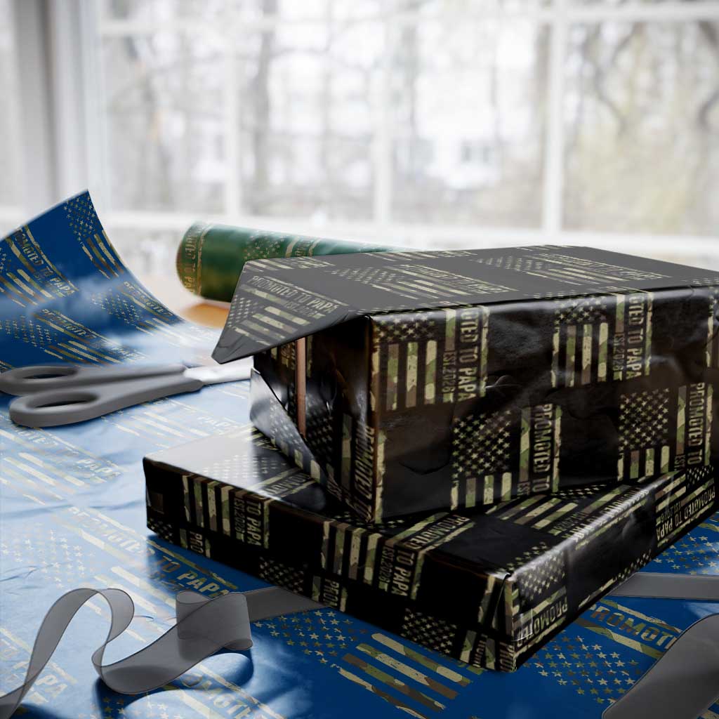 Promoted To Papa Est 2026 American Flag Camo Wrapping Paper Roll Patriotic New Papa