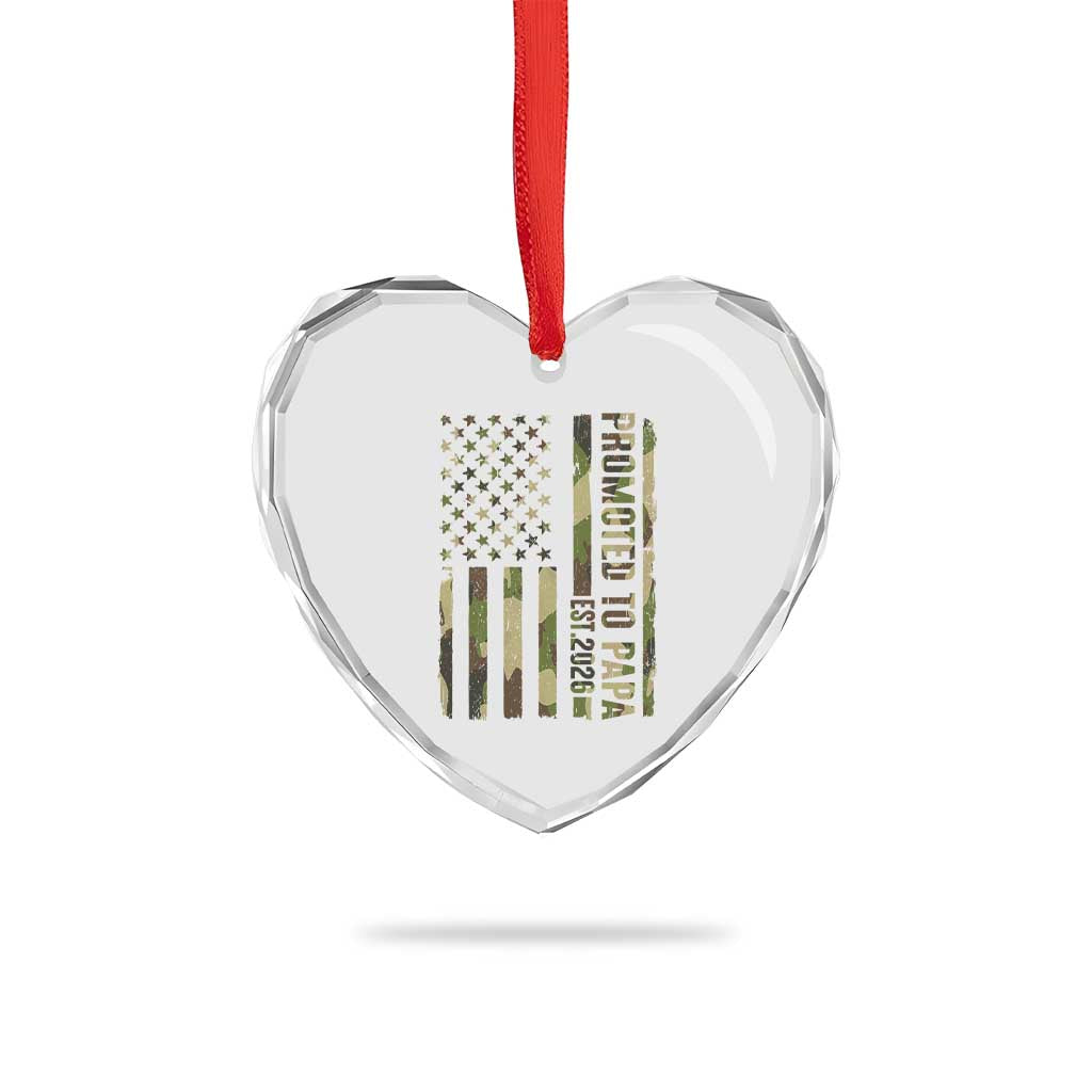 Promoted To Papa Est 2026 American Flag Camo Heart Crystal Glass Ornament Patriotic New Papa