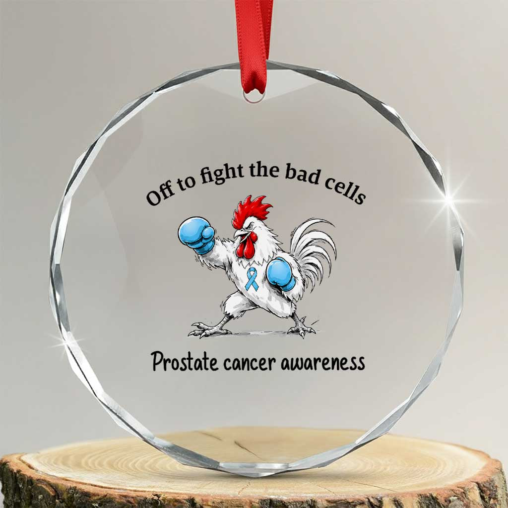 Prostate Cancer Awareness Crystal Glass Ornament Rooster Light Blue Ribbon Survivor Chemotherapy Gift
