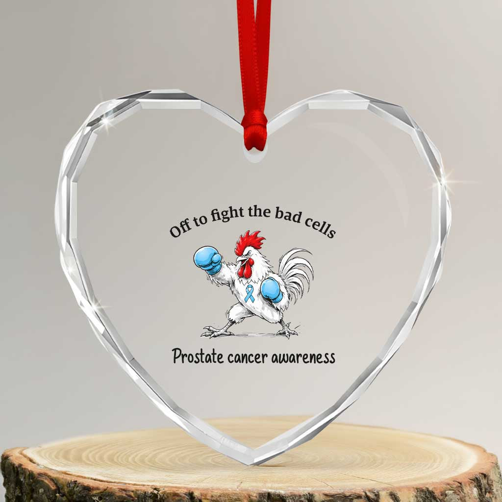 Prostate Cancer Awareness Heart Crystal Glass Ornament Rooster Light Blue Ribbon Survivor Chemotherapy Gift