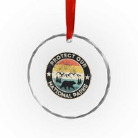 Protect Our National Parks Crystal Glass Ornament Bear Wildlife Retro Mountain Graphic - Wonder Print Shop