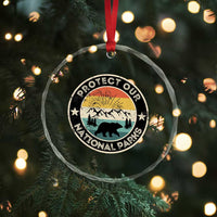 Protect Our National Parks Crystal Glass Ornament Bear Wildlife Retro Mountain Graphic - Wonder Print Shop