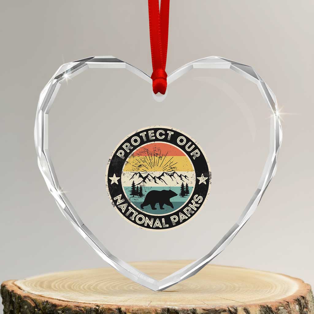 Protect Our National Parks Heart Crystal Glass Ornament Bear Wildlife Retro Mountain Graphic - Wonder Print Shop