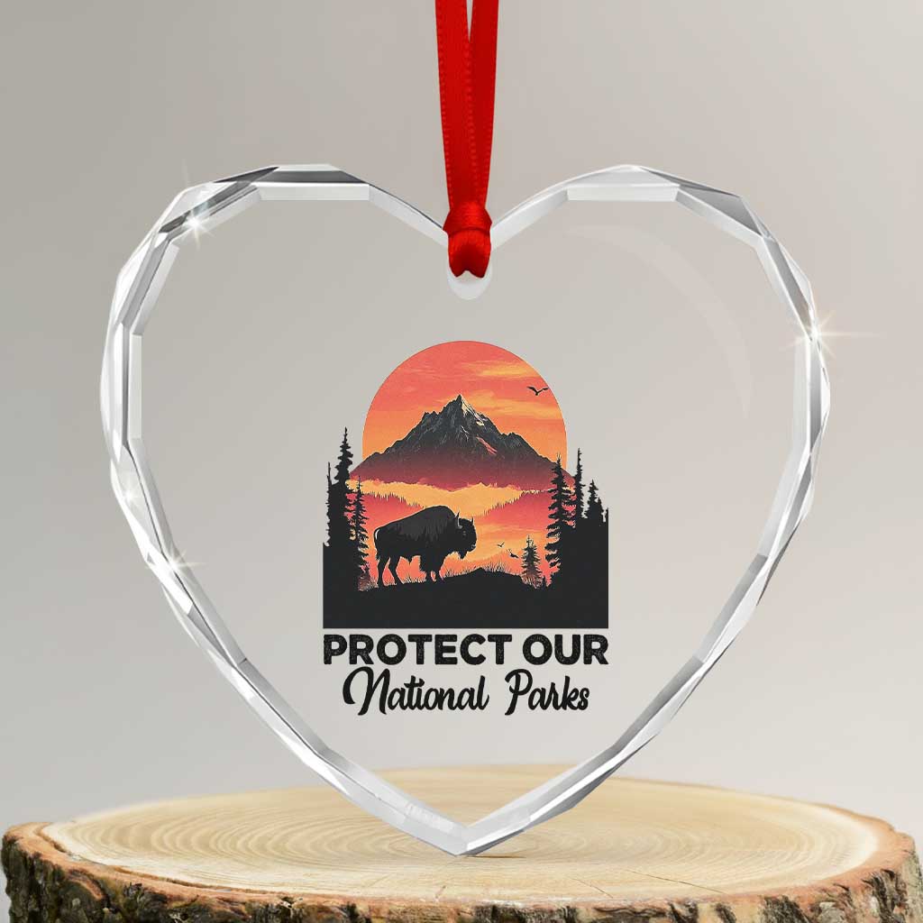 Protect Our National Parks Heart Crystal Glass Ornament Bison Buffalo Vintage Graphic - Wonder Print Shop