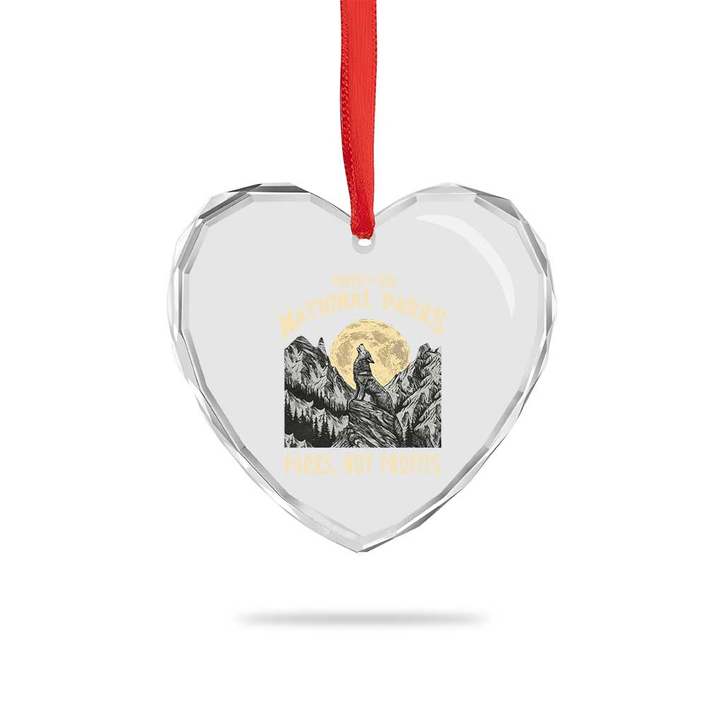 Protect Our National Parks Heart Crystal Glass Ornament Parks Not Profits Wolf Retro Graphic - Wonder Print Shop