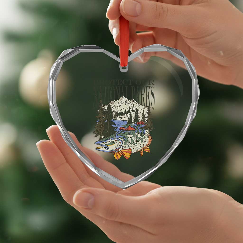 Protect Our National Parks Heart Crystal Glass Ornament Wildlife Fishing Outdoor Adventure Retro - Wonder Print Shop
