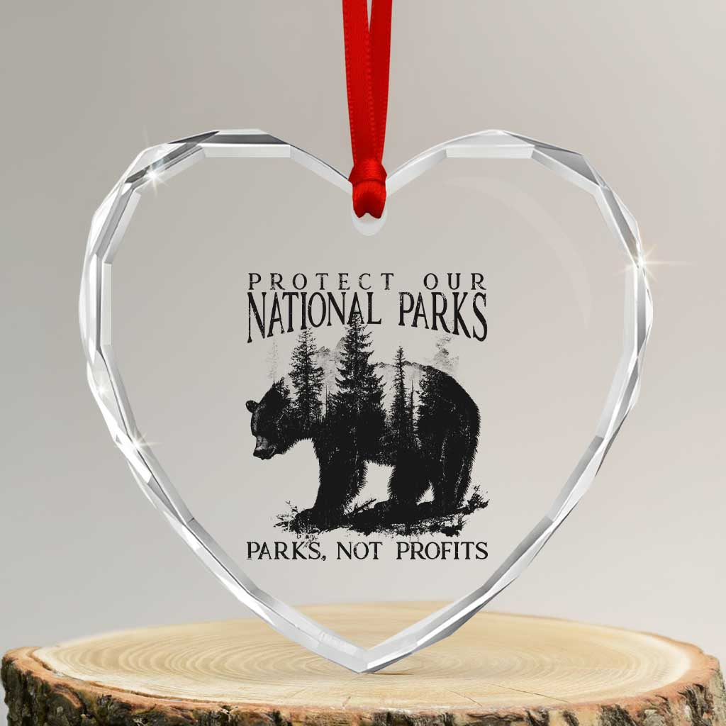 Protect Our National Parks Not Profits Heart Crystal Glass Ornament Vintage Forest Bear - Wonder Print Shop