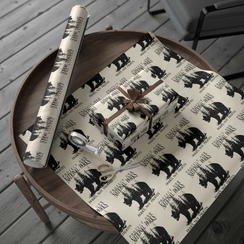 Protect Our National Parks Not Profits Wrapping Paper Roll Vintage Forest Bear - Wonder Print Shop