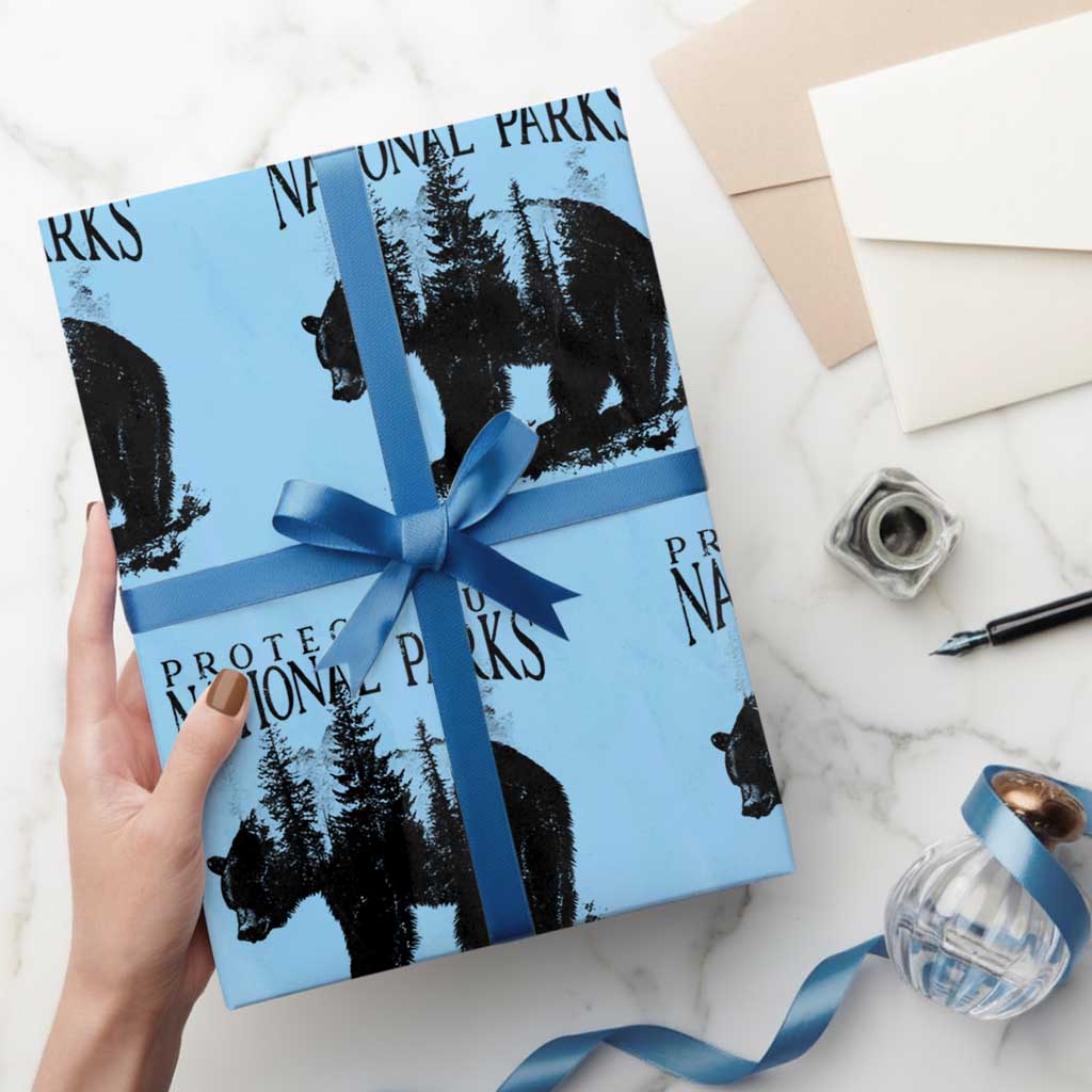 Protect Our National Parks Not Profits Wrapping Paper Roll Vintage Forest Bear - Wonder Print Shop