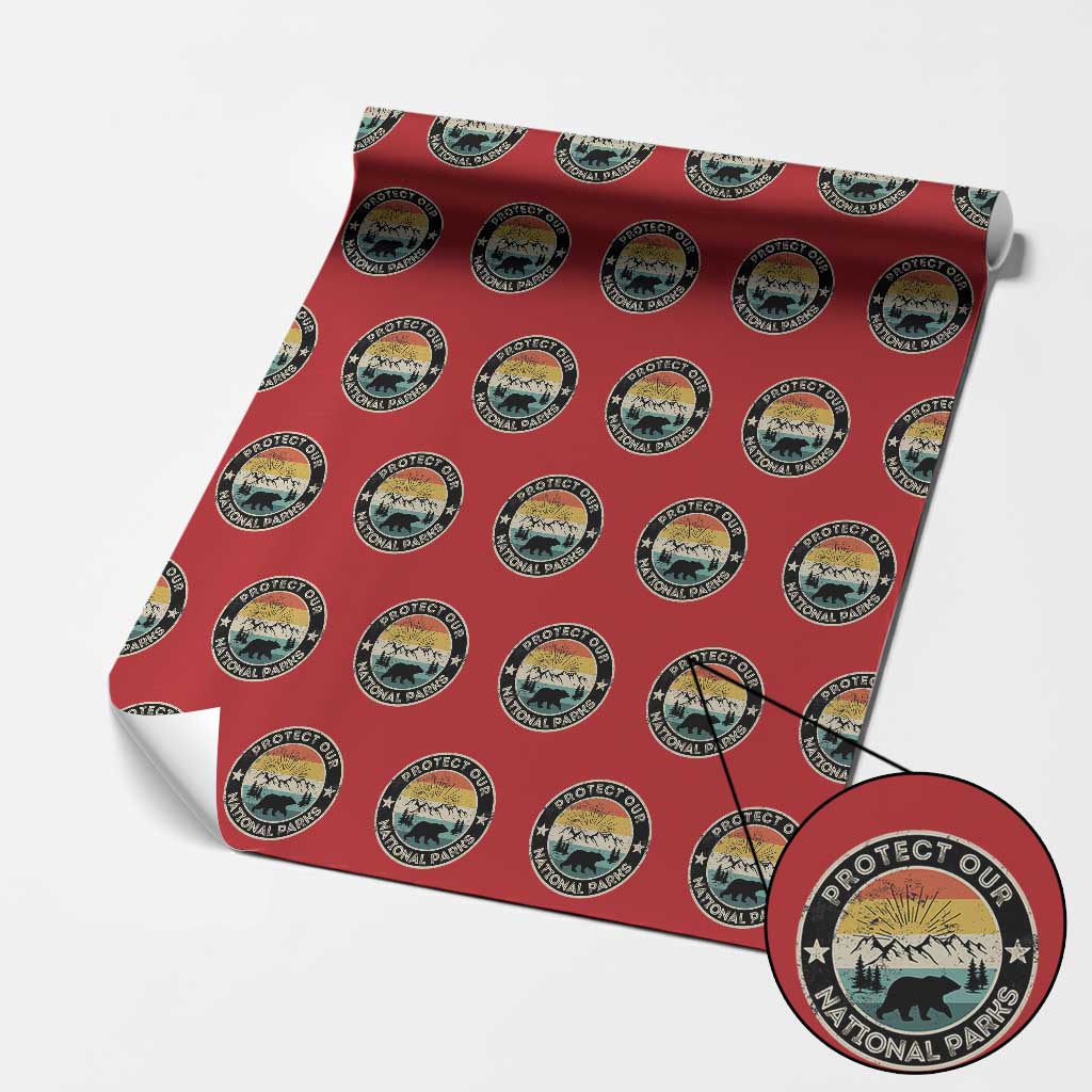 Protect Our National Parks Wrapping Paper Roll Bear Wildlife Retro Mountain Graphic - Wonder Print Shop