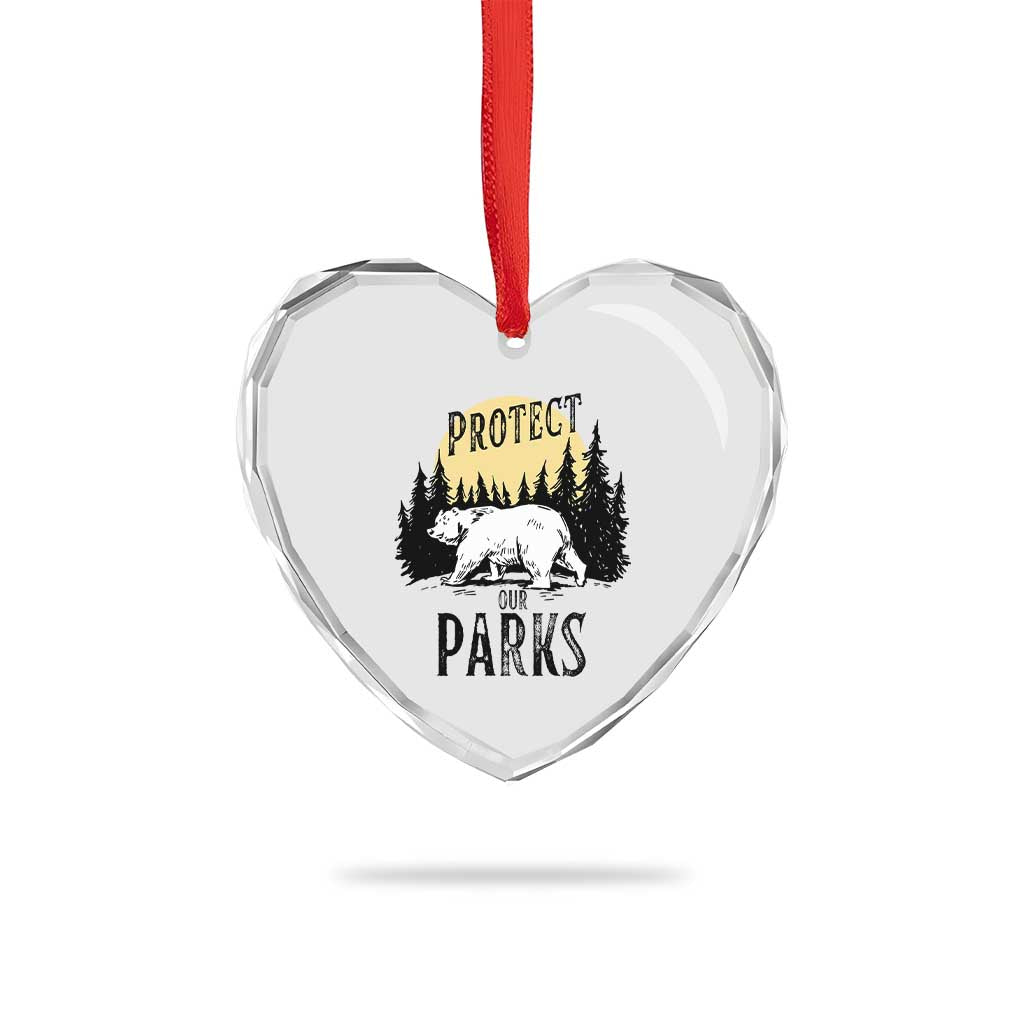 Protect Our Parks Heart Crystal Glass Ornament Retro Bear Forest Nature Graphic - Wonder Print Shop
