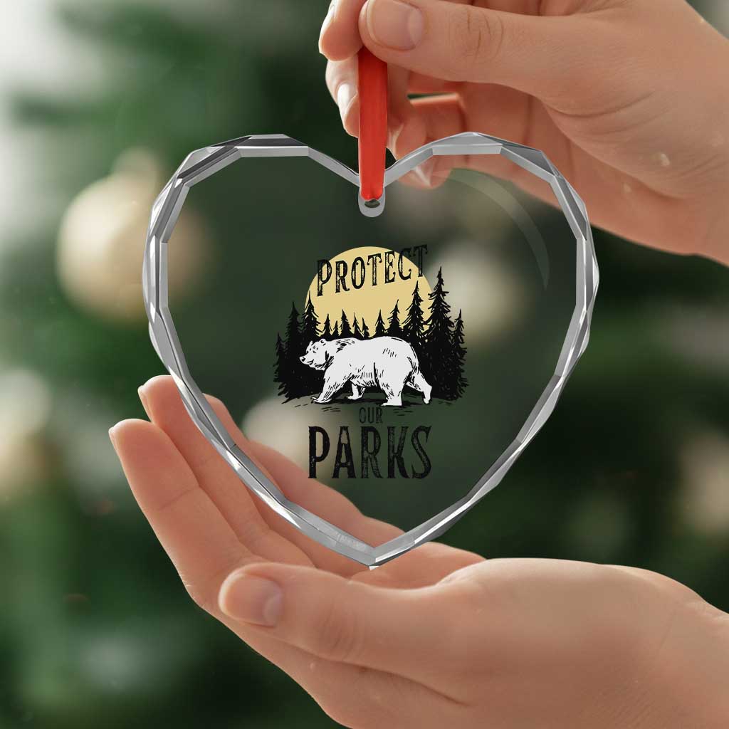Protect Our Parks Heart Crystal Glass Ornament Retro Bear Forest Nature Graphic - Wonder Print Shop