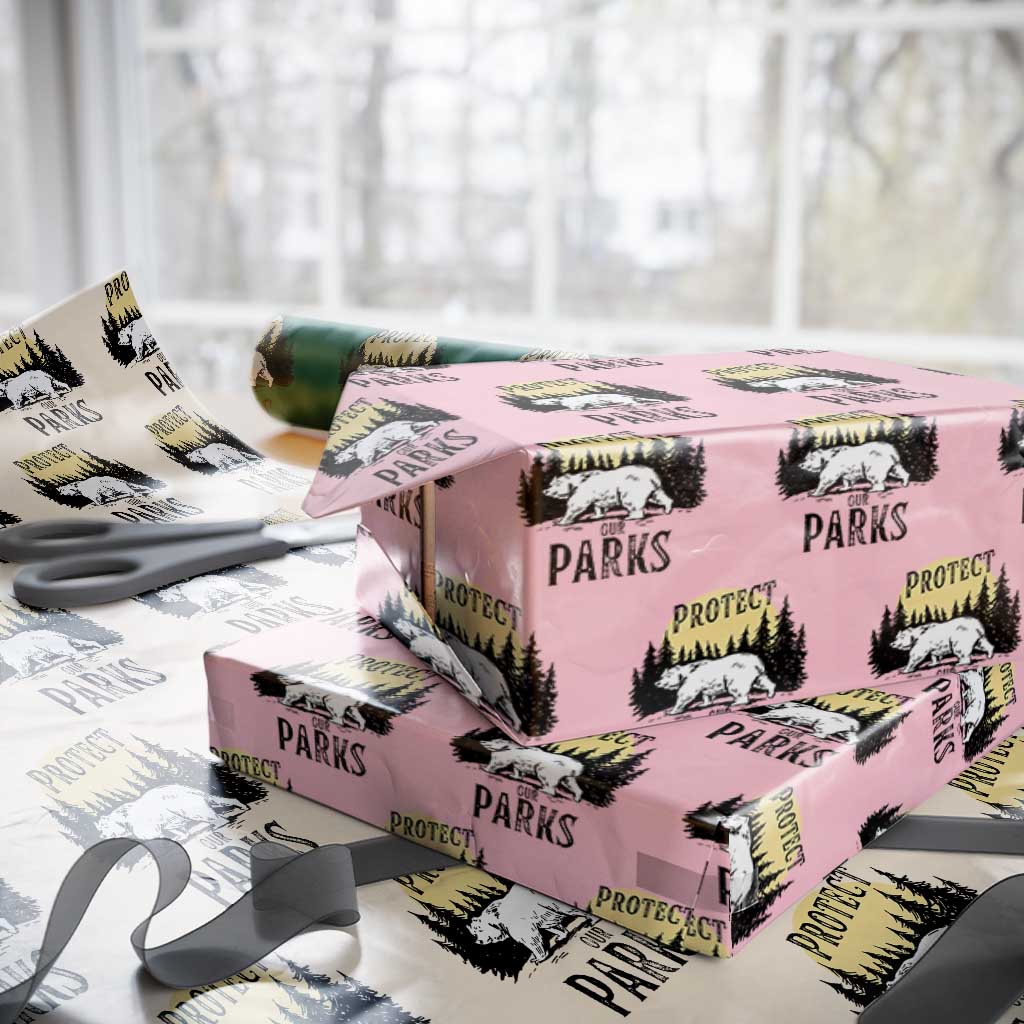 Protect Our Parks Wrapping Paper Roll Retro Bear Forest Nature Graphic - Wonder Print Shop