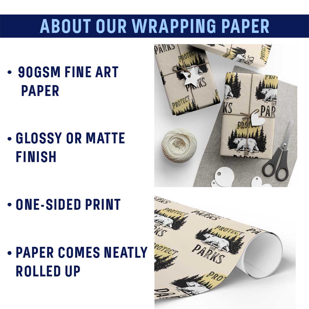 Protect Our Parks Wrapping Paper Roll Retro Bear Forest Nature Graphic - Wonder Print Shop