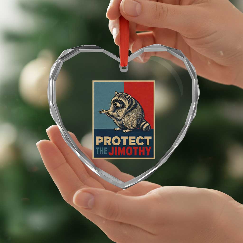 Protect The Jimothy Heart Crystal Glass Ornament Funny Retro Trash Panda Animal Lover Meme