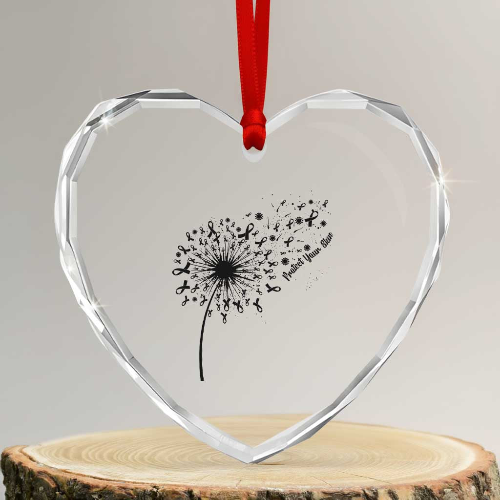 Protect Your Skin Heart Crystal Glass Ornament Melanoma Awareness Dandelion Gift