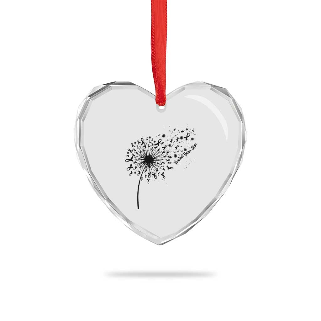 Protect Your Skin Heart Crystal Glass Ornament Melanoma Awareness Dandelion Gift