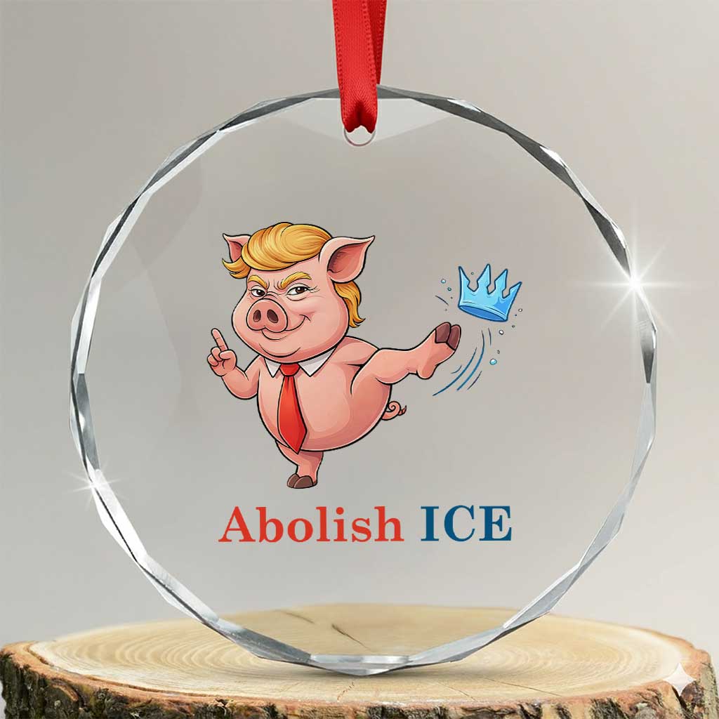 Protest Pig Kicking Icy Crown Crystal Glass Ornament Political Humor Gift
