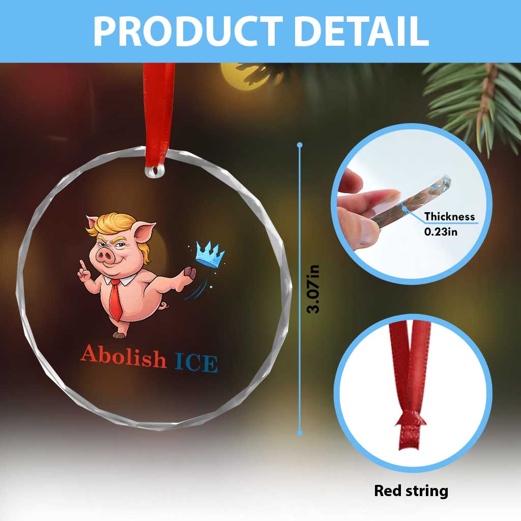 Protest Pig Kicking Icy Crown Crystal Glass Ornament Political Humor Gift