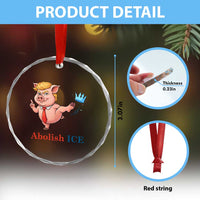 Protest Pig Kicking Icy Crown Crystal Glass Ornament Political Humor Gift
