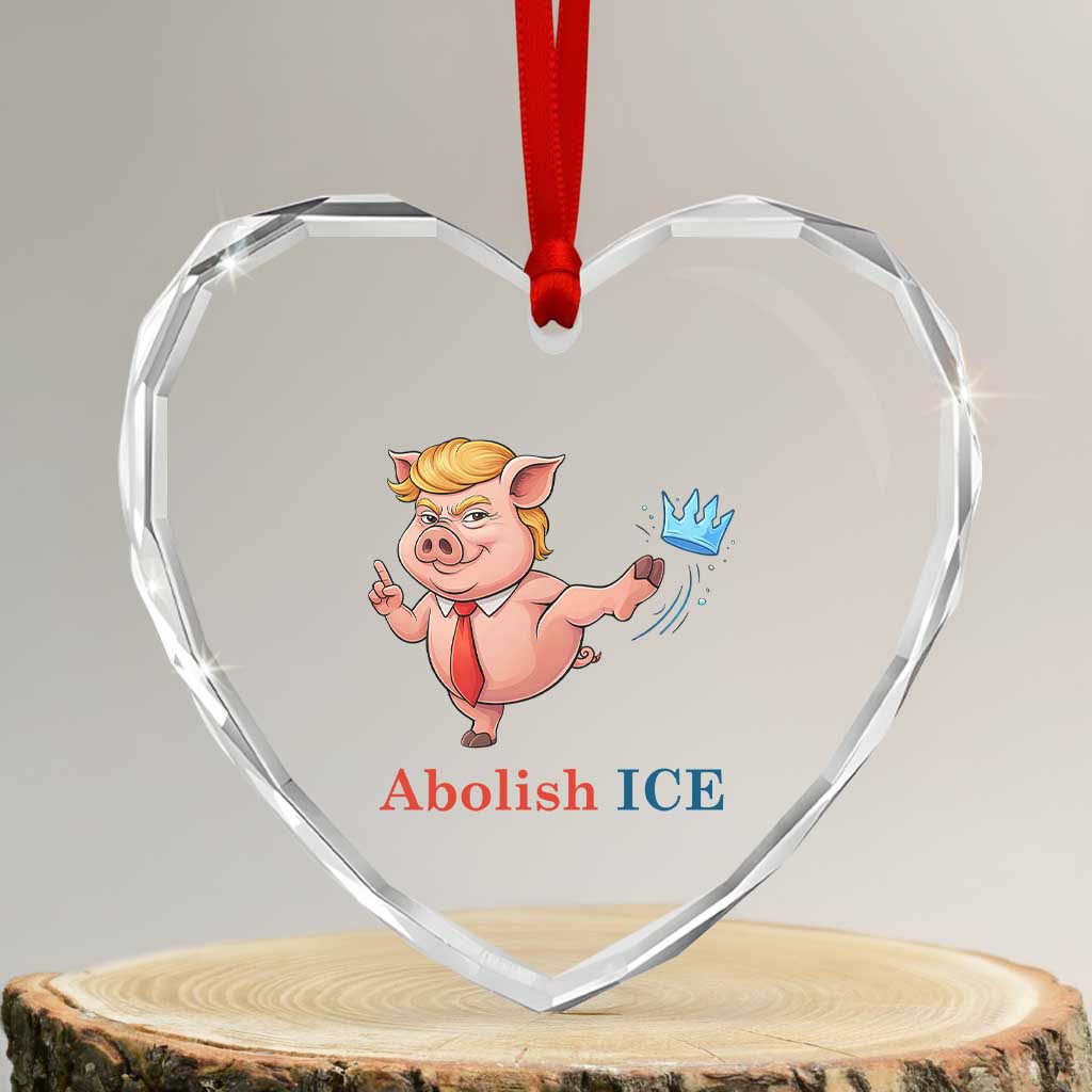 Protest Pig Kicking Icy Crown Heart Crystal Glass Ornament Political Humor Gift