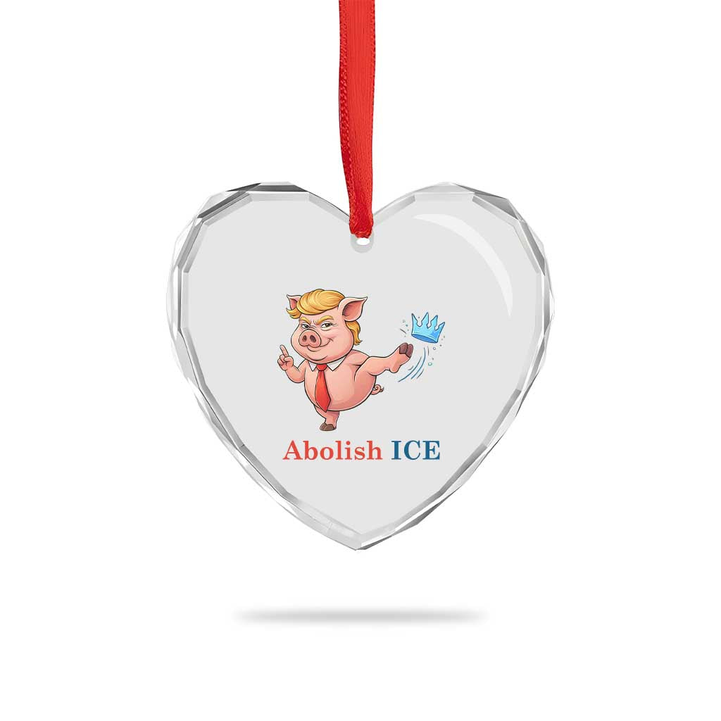 Protest Pig Kicking Icy Crown Heart Crystal Glass Ornament Political Humor Gift