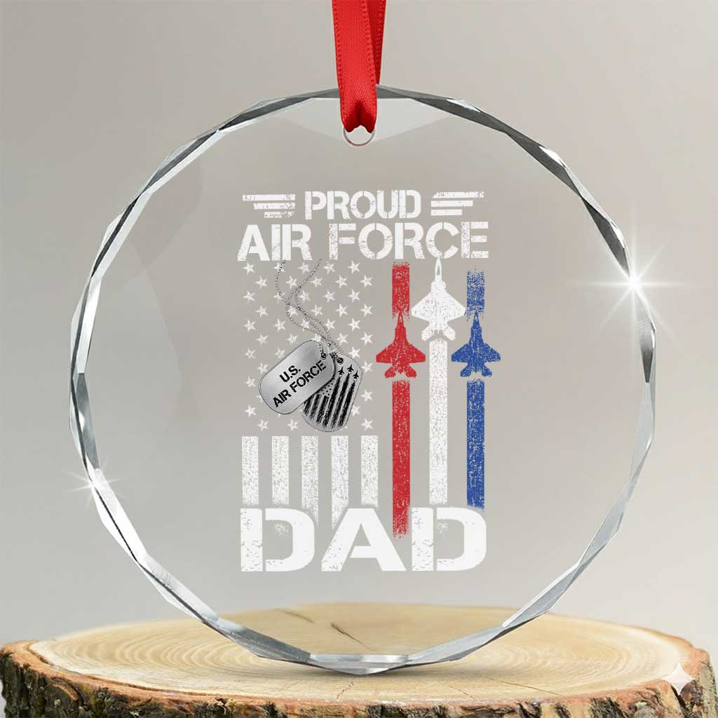 Proud Air Force Dad Crystal Glass Ornament Military Army Father Vintage American Flag