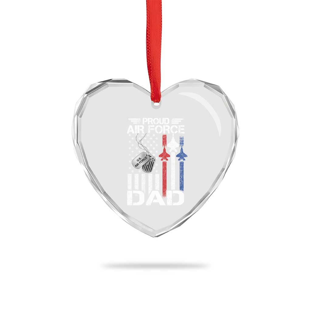Proud Air Force Dad Heart Crystal Glass Ornament Military Army Father Vintage American Flag