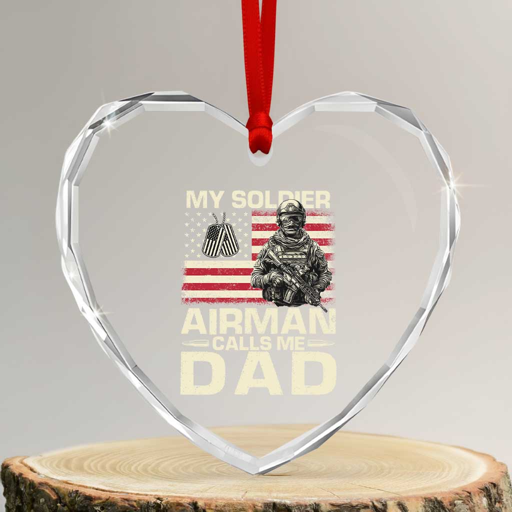 Proud Air Force Dad Heart Crystal Glass Ornament My Soldier Airman Calls Me Dad US Flag - Wonder Print Shop