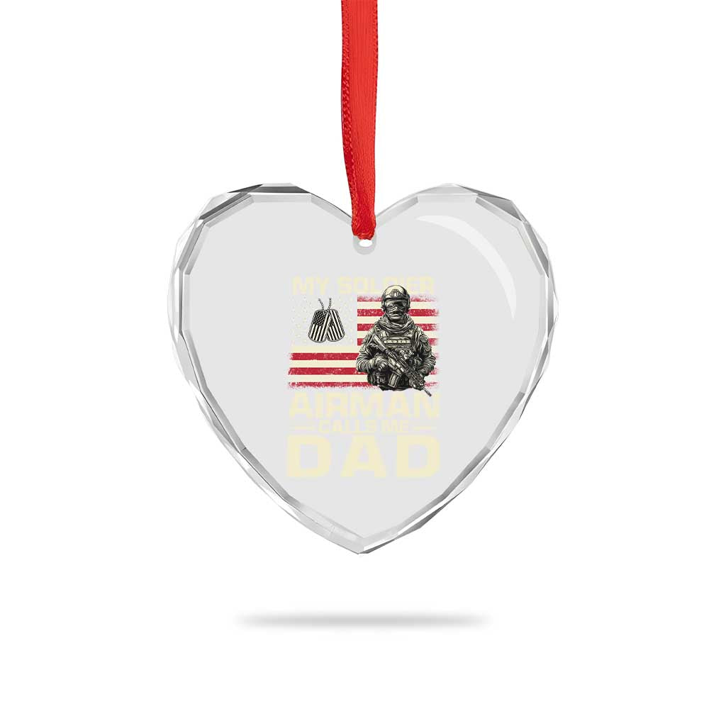Proud Air Force Dad Heart Crystal Glass Ornament My Soldier Airman Calls Me Dad US Flag - Wonder Print Shop