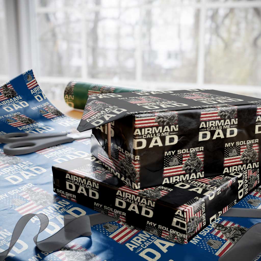 Proud Air Force Dad Wrapping Paper Roll My Soldier Airman Calls Me Dad US Flag - Wonder Print Shop