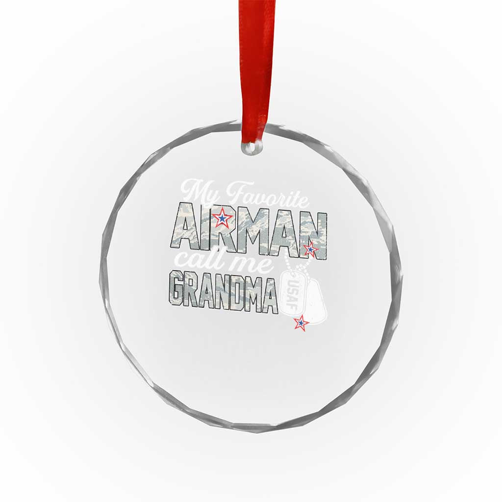 Proud Air Force Family Crystal Glass Ornament My Favorite Airman Calls Me Grandma - Wonder Print Shop