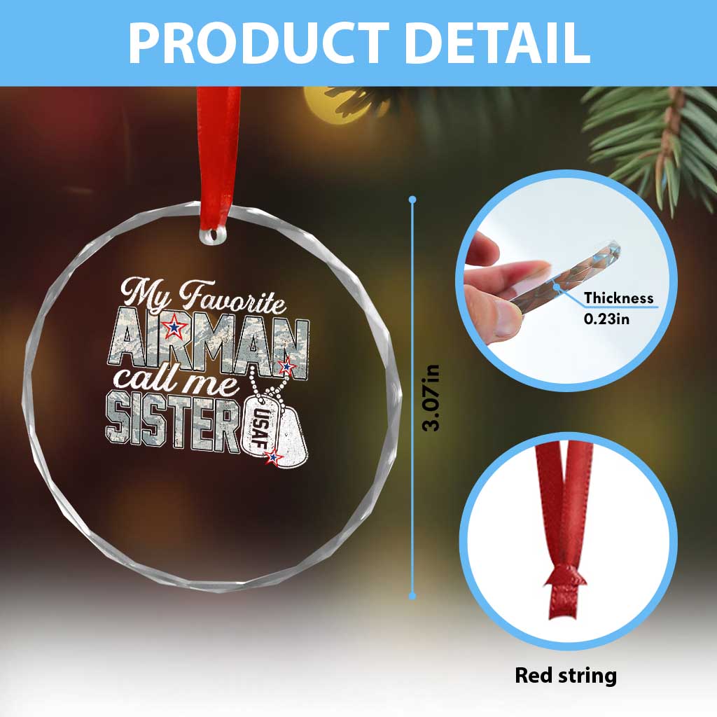Proud Air Force Family Crystal Glass Ornament My Favorite Airman Calls Me Sister - Wonder Print Shop