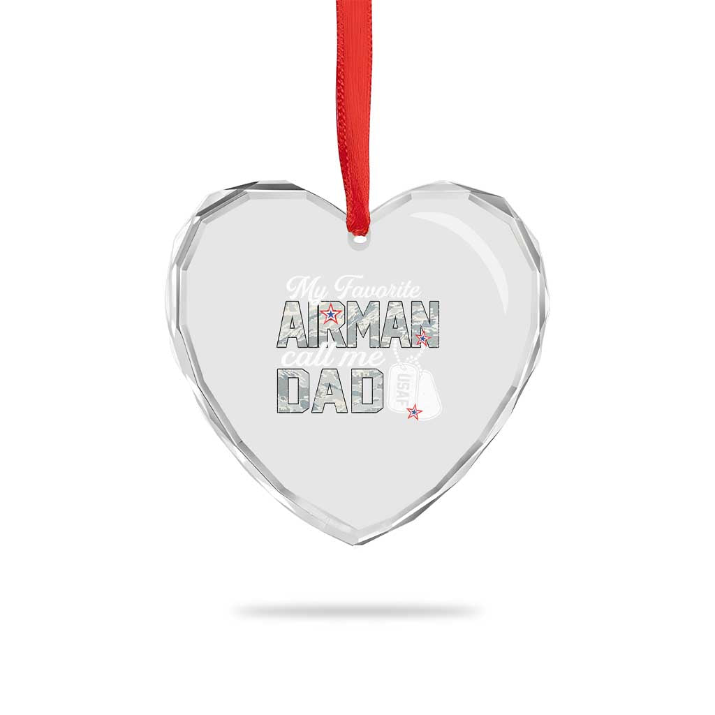 Proud Air Force Family Heart Crystal Glass Ornament My Favorite Airman Calls Me Dad - Wonder Print Shop