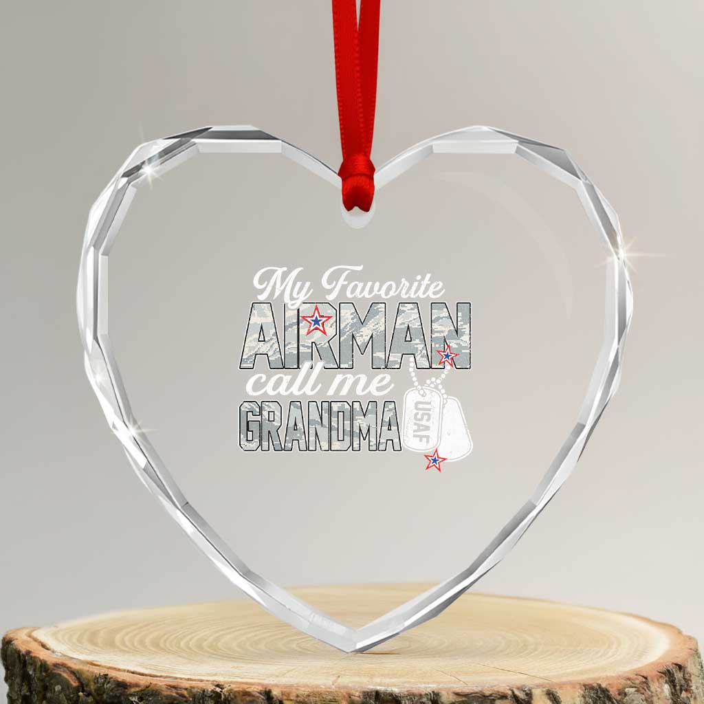 Proud Air Force Family Heart Crystal Glass Ornament My Favorite Airman Calls Me Grandma - Wonder Print Shop