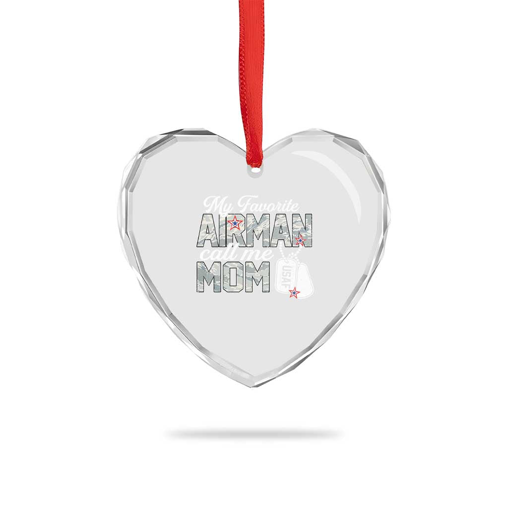 Proud Air Force Family Heart Crystal Glass Ornament My Favorite Airman Calls Me Mom - Wonder Print Shop