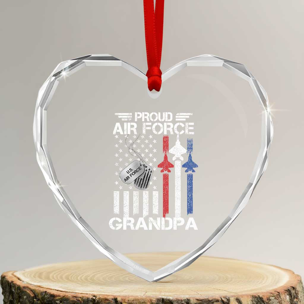 Proud Air Force Grandpa Heart Crystal Glass Ornament Military Army Grandfather Vintage American Flag