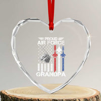 Proud Air Force Grandpa Heart Crystal Glass Ornament Military Army Grandfather Vintage American Flag