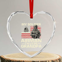 Proud Air Force Grandpa Heart Crystal Glass Ornament My Soldier Airman Calls Me Grandpa US Flag - Wonder Print Shop