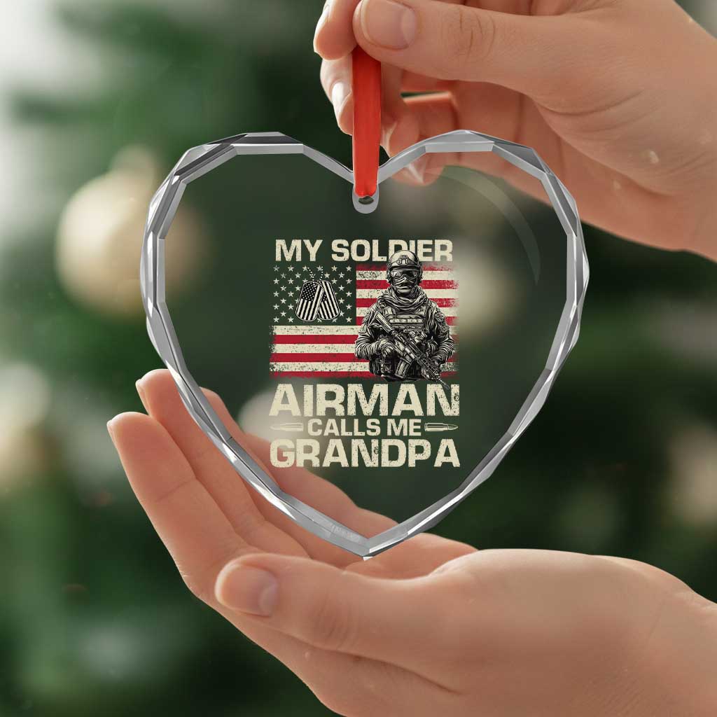 Proud Air Force Grandpa Heart Crystal Glass Ornament My Soldier Airman Calls Me Grandpa US Flag - Wonder Print Shop