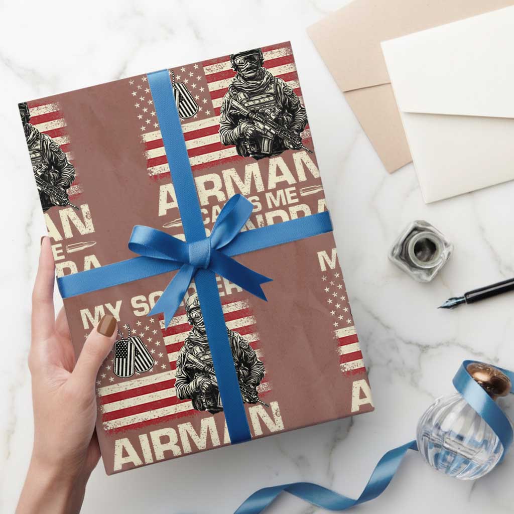 Proud Air Force Grandpa Wrapping Paper Roll My Soldier Airman Calls Me Grandpa US Flag - Wonder Print Shop