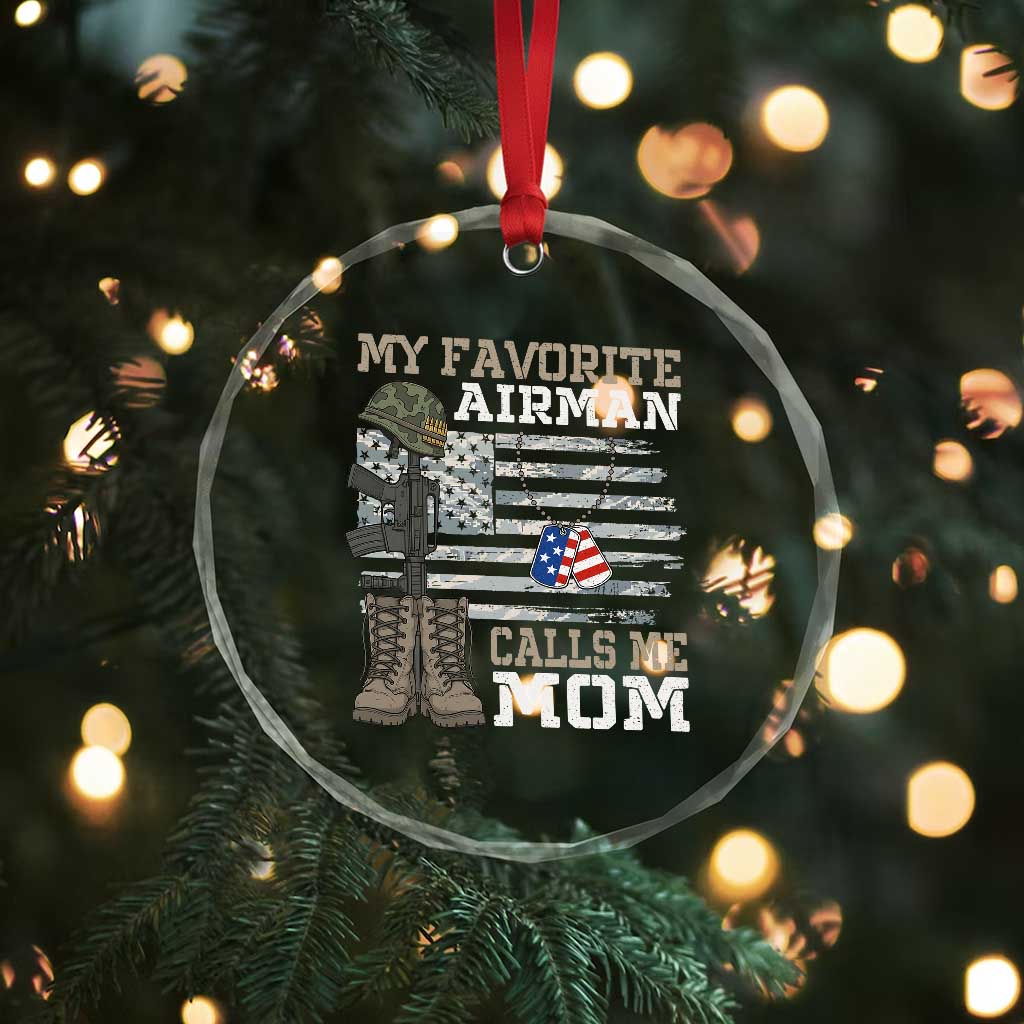 Proud Air Force Mom Crystal Glass Ornament My Favorite Airman Military Family Camo US Flag - Wonder Print Shop