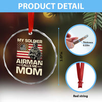 Proud Air Force Mom Crystal Glass Ornament My Soldier Airman Calls Me Mom US Flag - Wonder Print Shop