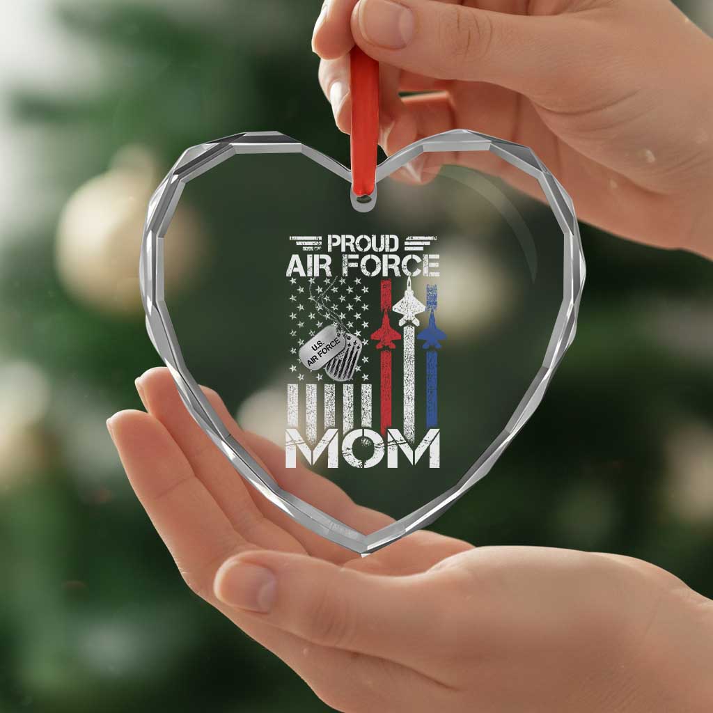 Proud Air Force Mom Heart Crystal Glass Ornament Military Army Mama Vintage American Flag