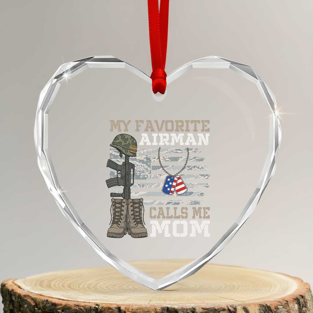 Proud Air Force Mom Heart Crystal Glass Ornament My Favorite Airman Military Family Camo US Flag - Wonder Print Shop