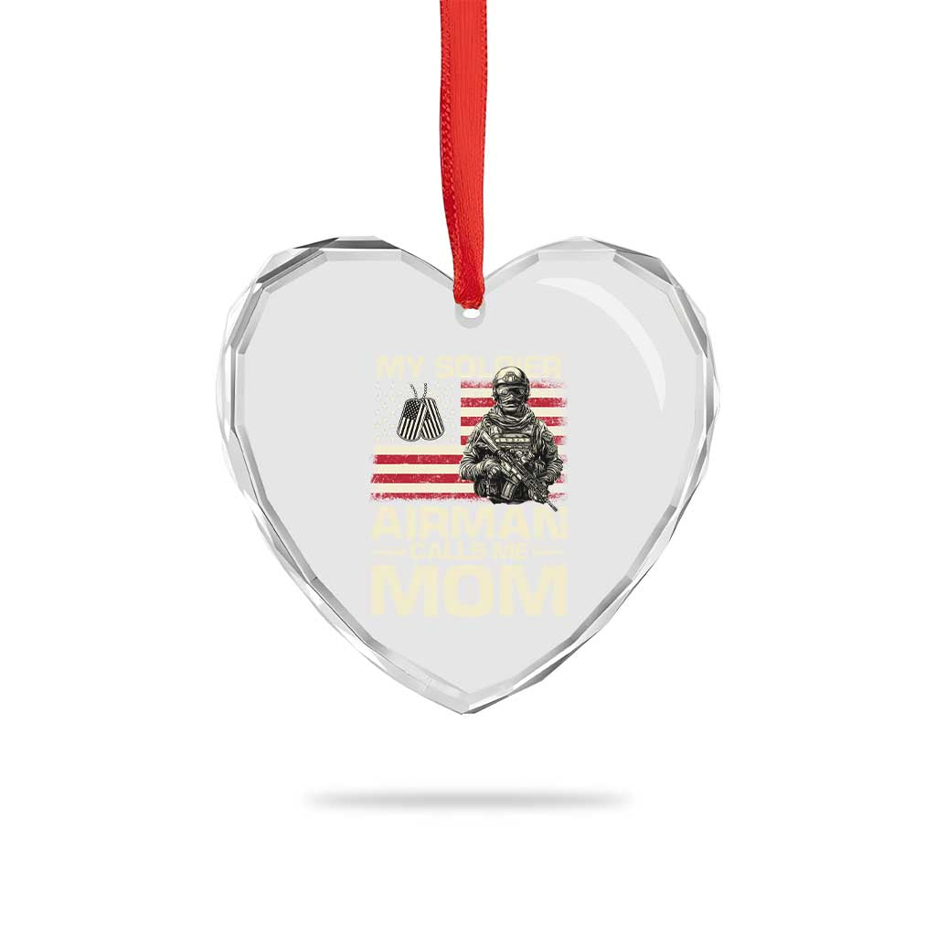 Proud Air Force Mom Heart Crystal Glass Ornament My Soldier Airman Calls Me Mom US Flag - Wonder Print Shop