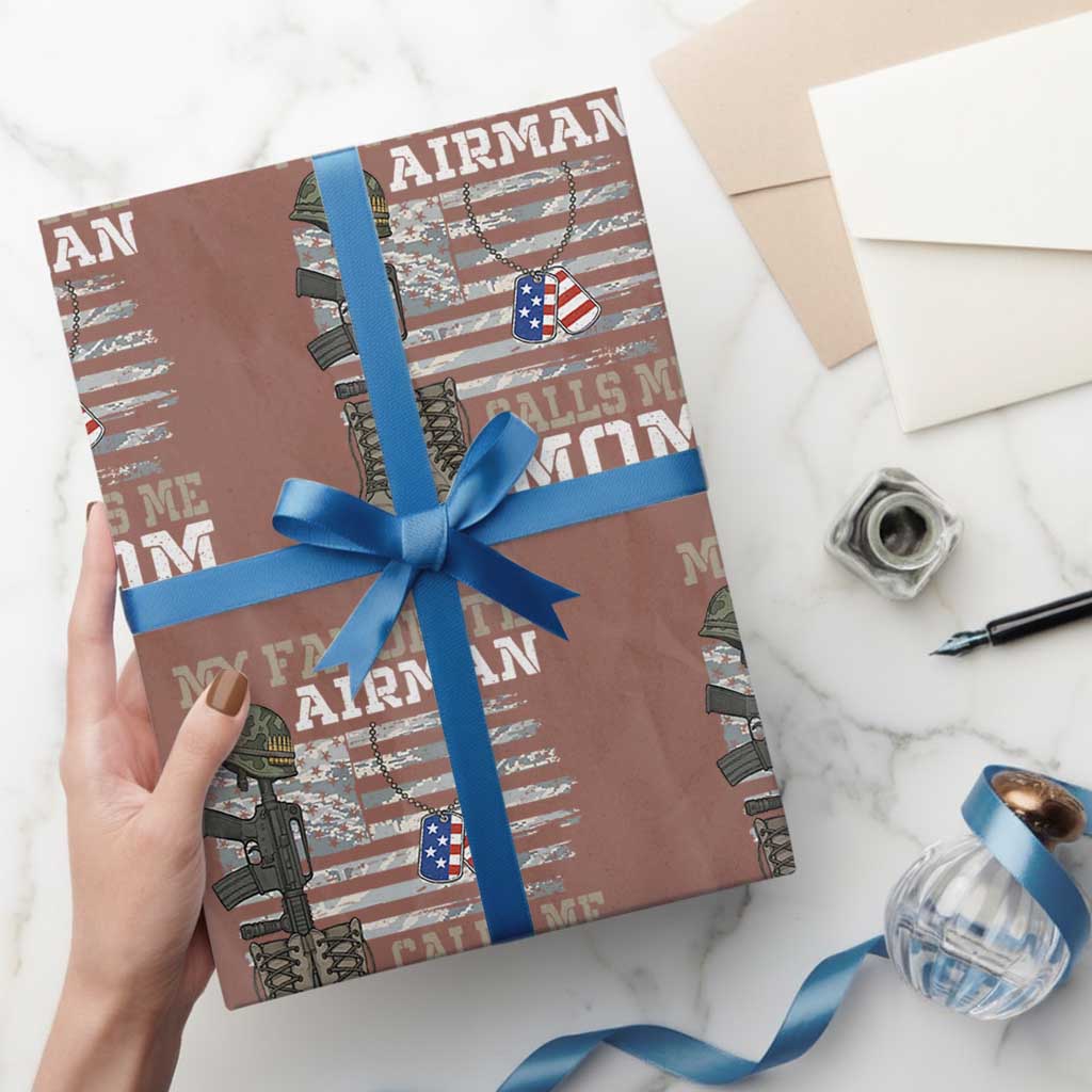 Proud Air Force Mom Wrapping Paper Roll My Favorite Airman Military Family Camo US Flag - Wonder Print Shop