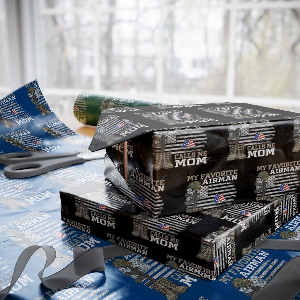 Proud Air Force Mom Wrapping Paper Roll My Favorite Airman Military Family Camo US Flag - Wonder Print Shop